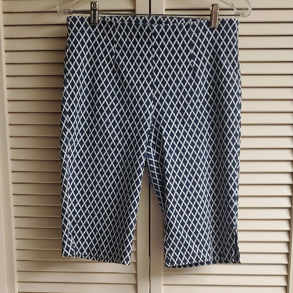 Tribal Navy and White Diamond-Print Stretch Bermuda Shorts